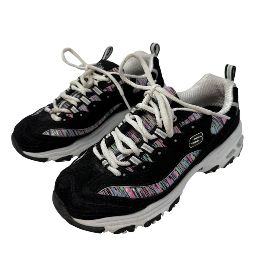 Skechers Womens 6.5 D'Lites Sneakers Black 11978W Leather Lace Up Memory Foam